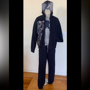 Roberto Cavalli Big Boys Navy 2PC Tracksuit Set Hooded Jacket Jogger Pants Sz L